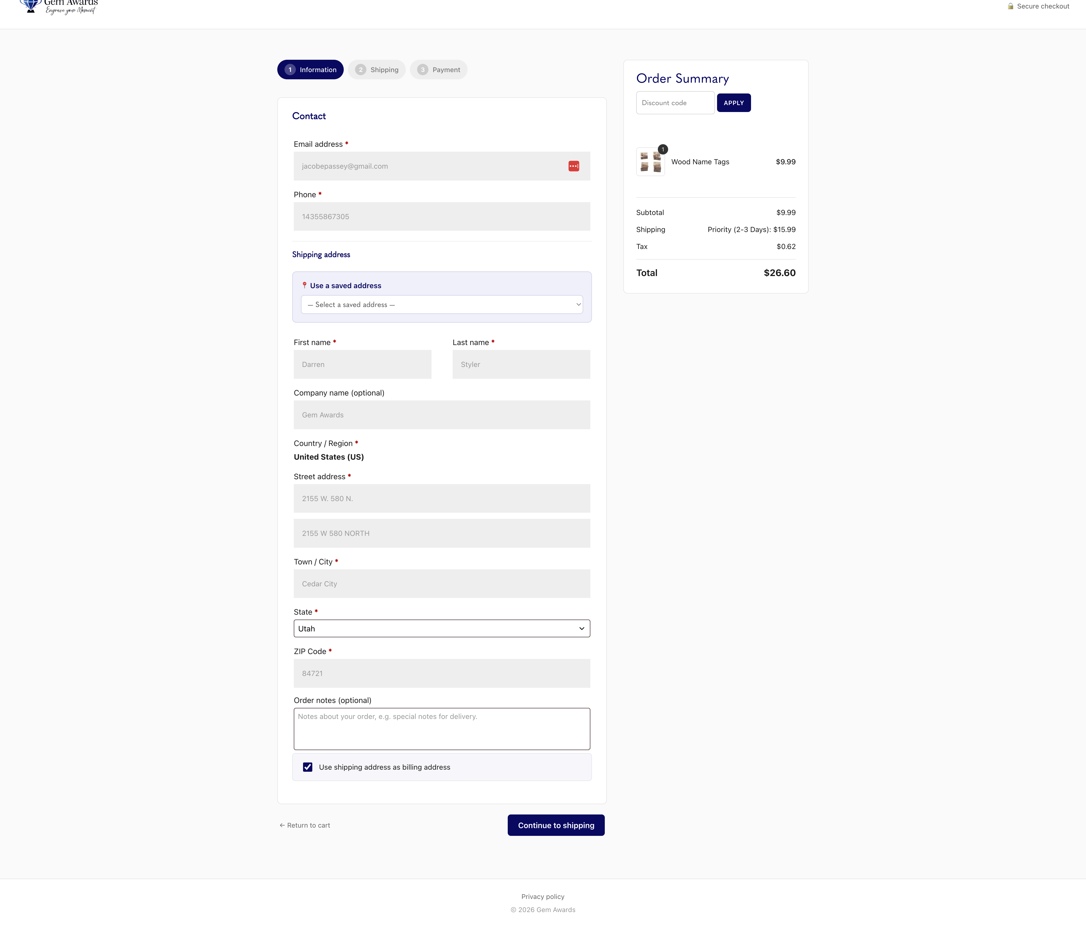 Checkout information step