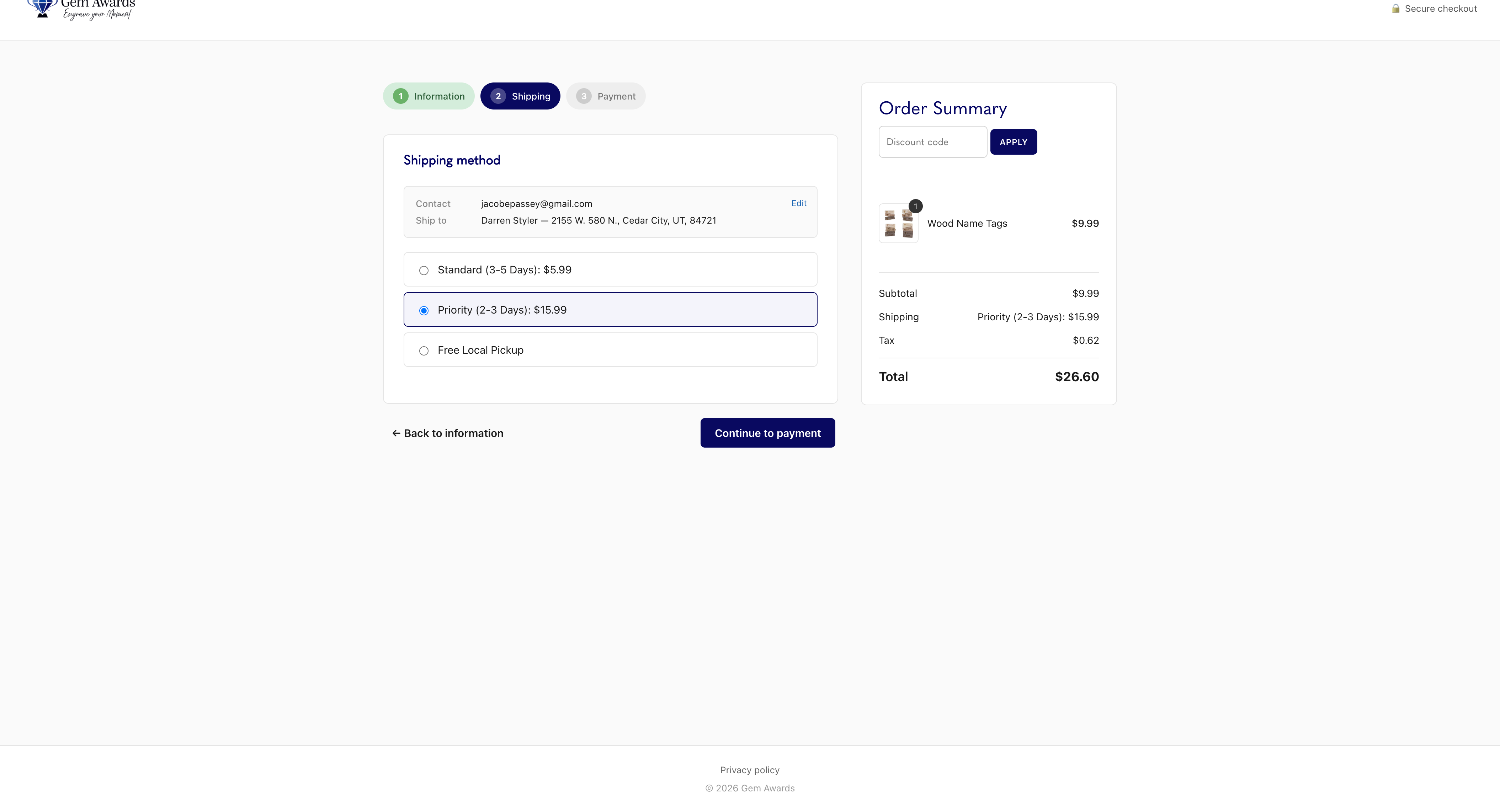 Checkout shipping step