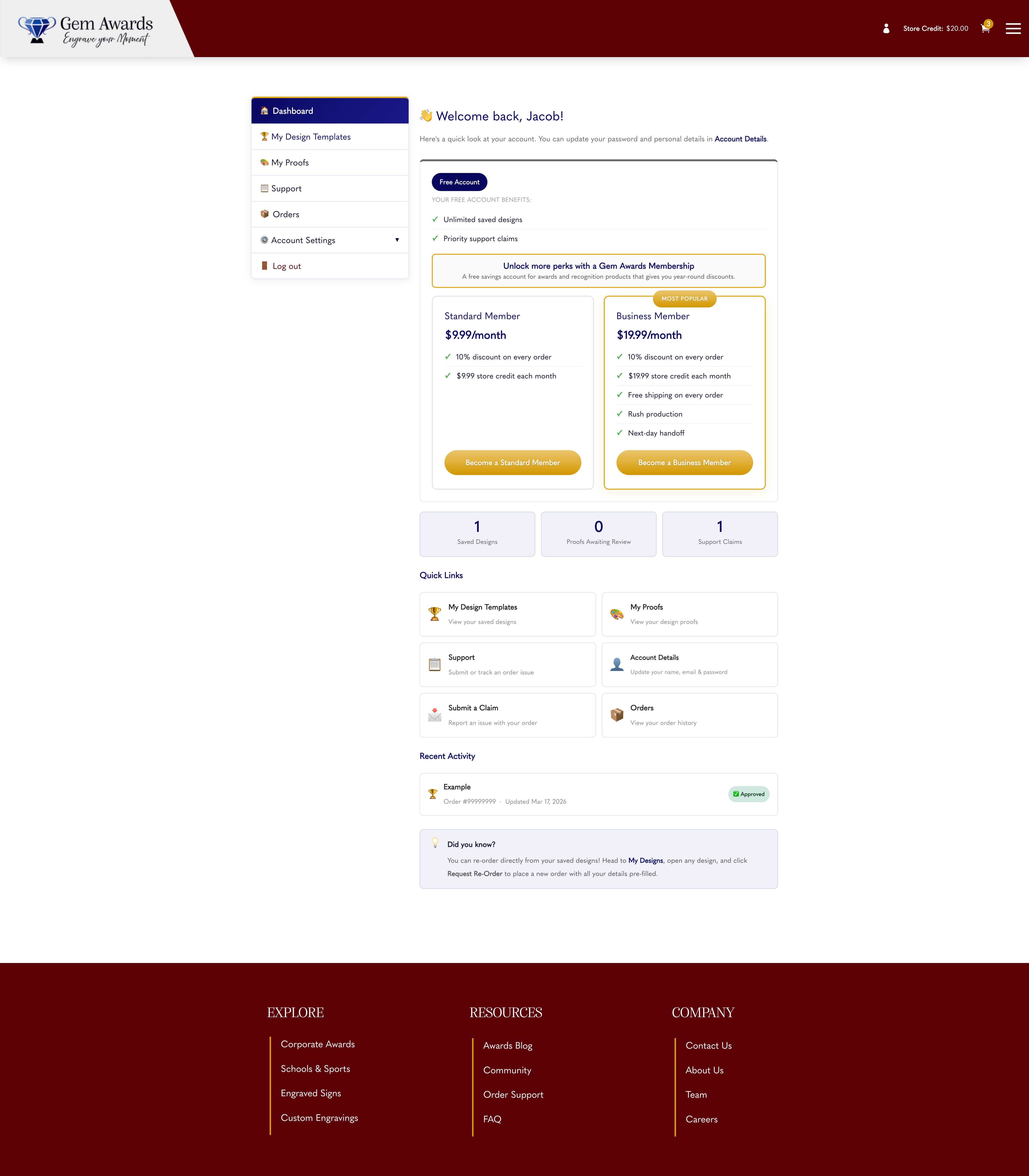 Member dashboard
