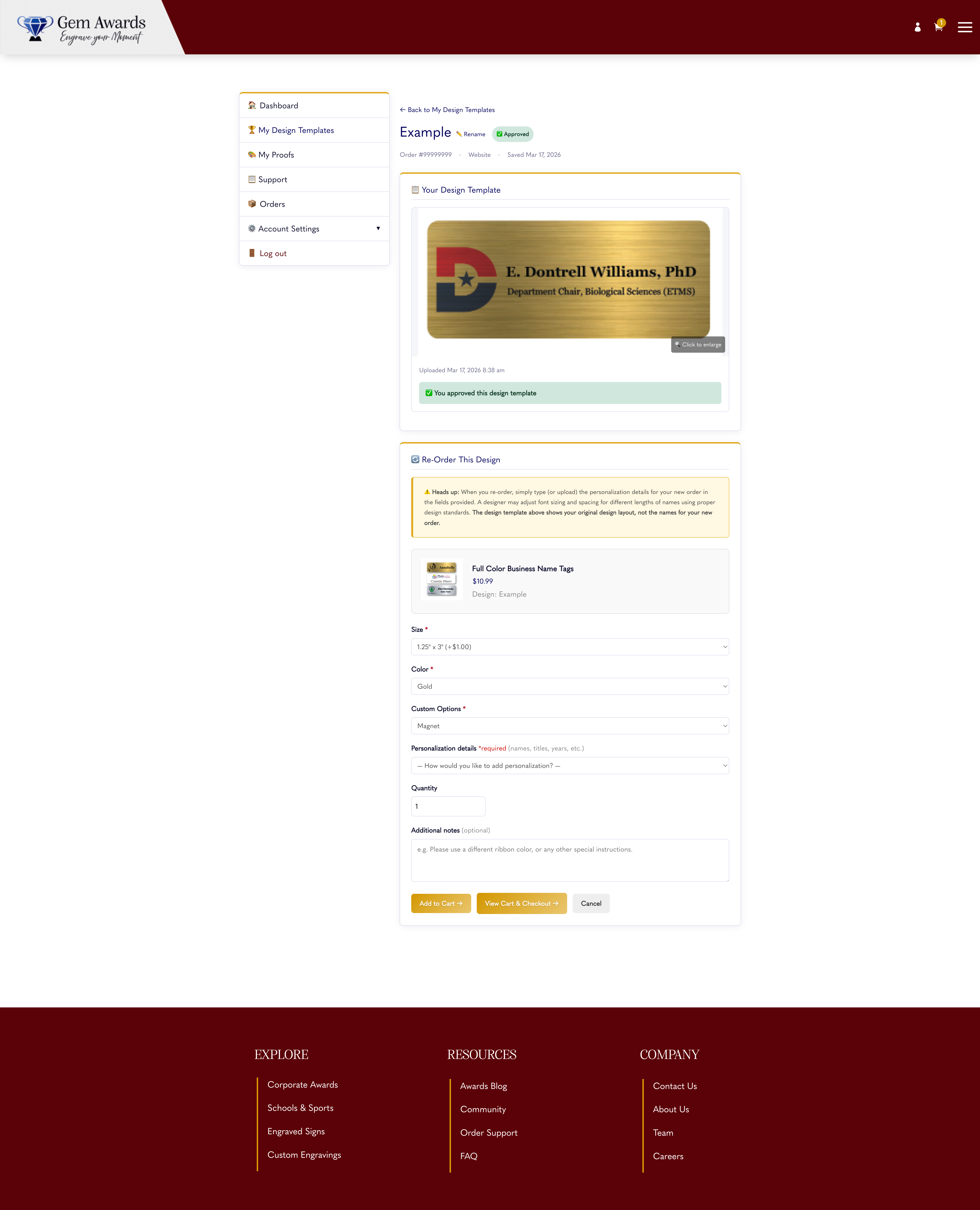Design detail and reorder form