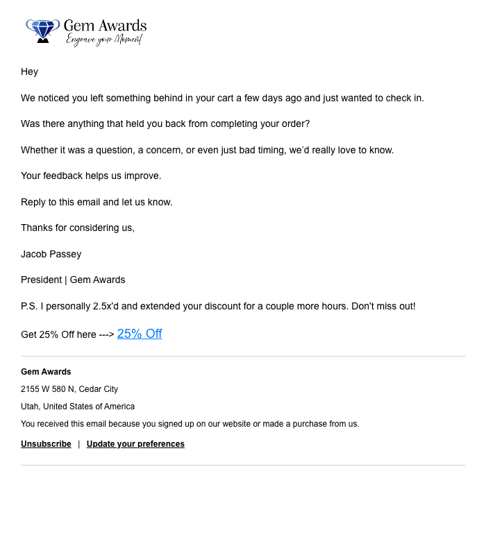 Text Based What Happened/ feedback email